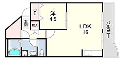 ハイツニュー多聞 1LDKの間取図画像