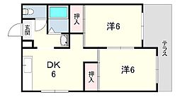 霞ヶ丘ビレッジ'88 2DKの間取図画像