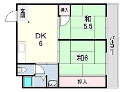 中西マンション 2DKの間取図画像