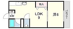 千鳥が丘コーポ 1LDKの間取図画像