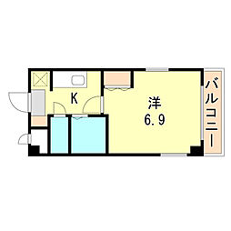パラドール魚住2 1Kの間取図画像