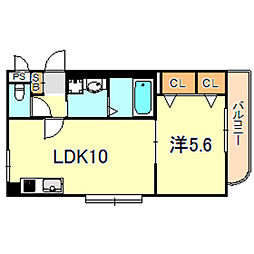エメラ美苑2 1LDKの間取図画像