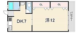 コーポ北村 1DKの間取図画像