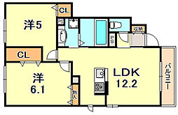 パークサイド歌敷山 2LDKの間取図画像