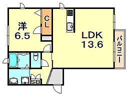 YKメゾン旭が丘 1LDKの間取図画像