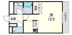 パインヴァリー ワンルームの間取図画像