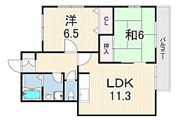 パレ・シェール霞ケ丘 2LDKの間取図画像