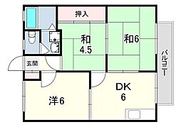 ハイツ・タケナカB棟 3DKの間取図画像