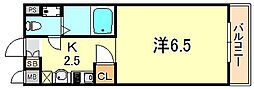 カーサ王塚台 ワンルームの間取図画像
