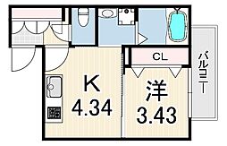 明石市港町アパート 1Kの間取図画像
