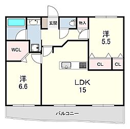 プレステージ西明石駅前グランディール 2LDKの間取図画像