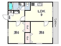 レオパレス荒打2 2LDKの間取図画像