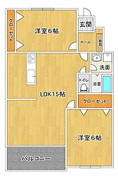 ディアコート3番館 2LDKの間取図画像