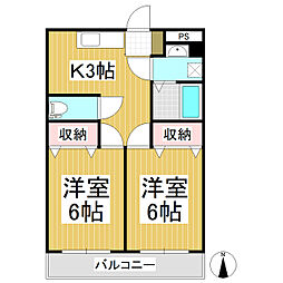 AONE水押 2Kの間取図画像