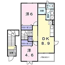 ファミーユ古里B 2DKの間取図画像