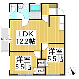 セゾンやま 2LDKの間取図画像