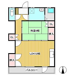 常入グリーンハイツ 1LDKの間取図画像