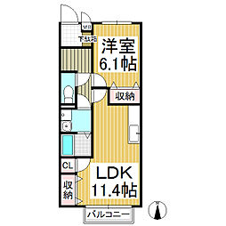 グランヒル上野 1LDKの間取図画像