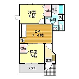 アビターレ古川 2DKの間取図画像