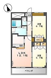 サン・エバーハイム 2LDKの間取図画像