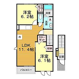 エルカーサ2 2LDKの間取図画像