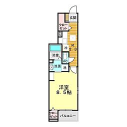 グランパル幡生 1Kの間取図画像
