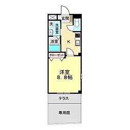 スカイハイム桜2 1Kの間取図画像