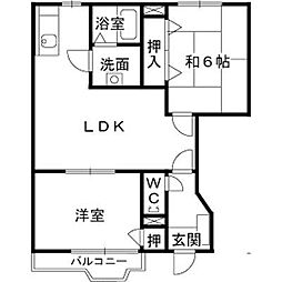 パークサイドハイムC 2LDKの間取図画像