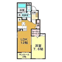グランドヒル小郡 1LDKの間取図画像