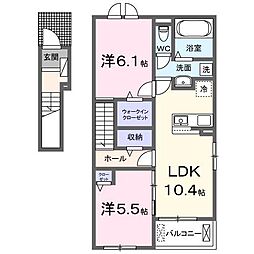 黒川アパート 2LDKの間取図画像