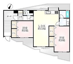 宮丘ビューハイツ 2LDKの間取図画像