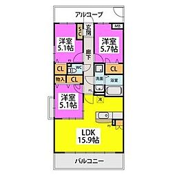 ソレアード 3LDKの間取図画像