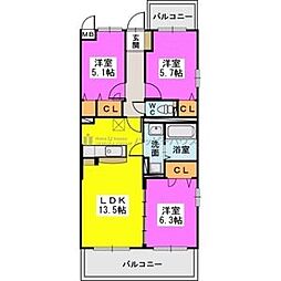 エルブコート 3LDKの間取図画像