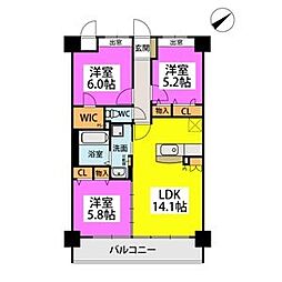 シグレア下大利 3LDKの間取図画像