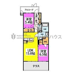 グランソレイユ 2LDKの間取図画像