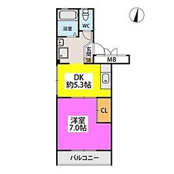 パークサイドM.B 1DKの間取図画像