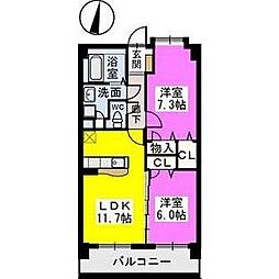 ウエストキーファー2 2LDKの間取図画像