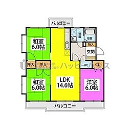 サンハイツ塔原 3LDKの間取図画像