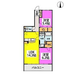 テラフォルトゥーナ 2LDKの間取図画像