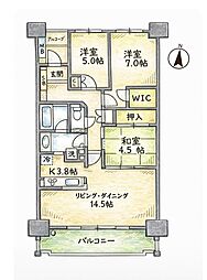 サンクタス六甲VIEWSサウスビュー 3LDKの間取図画像