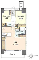プレサンスロジェ名古屋黄金通 2LDKの間取図画像