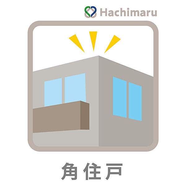 《角住戸》角住戸ならではの開放感と三面採光が魅力。明るく風通しの良い室内環境に加え、隣接住戸ないためプライバシーにも配慮された住まいです。