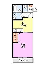 サンライズシライシ2 1Kの間取図画像
