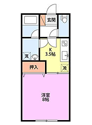 サンライズシライシ2 1Kの間取図画像
