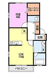 ヴィバルディE棟 1LDKの間取図画像