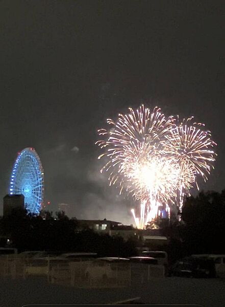 バルコニーから花火が見えます