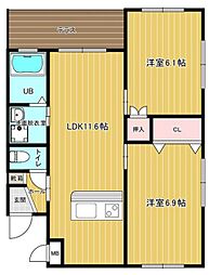 オーテスアラタ 2LDKの間取図画像