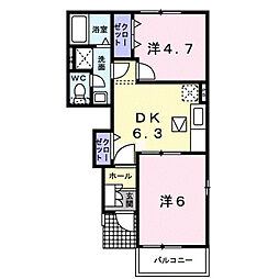 ベルビューコートB 2DKの間取図画像
