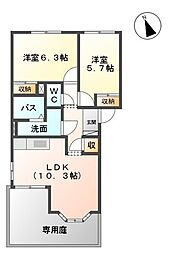 パサージュ 2LDKの間取図画像
