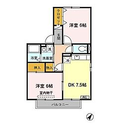 クレールメゾンB 2DKの間取図画像
